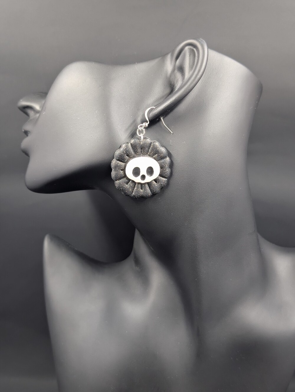 Black Skull Flower Dangle Earrings